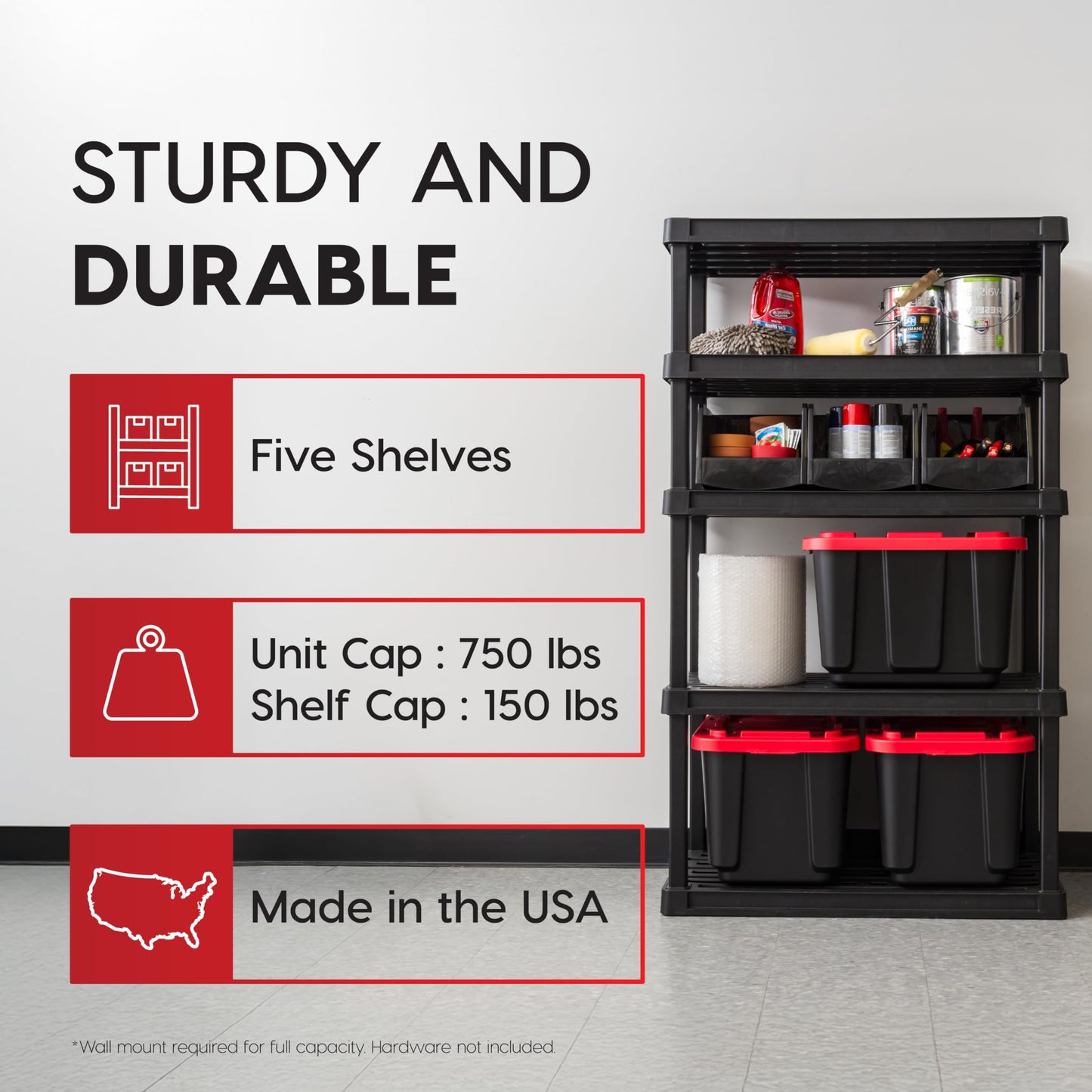 IRIS USA Plastic Storage Shelves |Made in USA| 68"H x 36"W x 18"D - Black