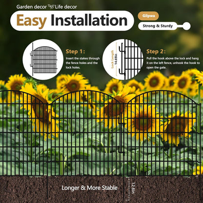 16 Panels Decorative Garden Fence with Lock, 33in (H) x 38.67ft (L) No Dig Dog Animal Barrier for
