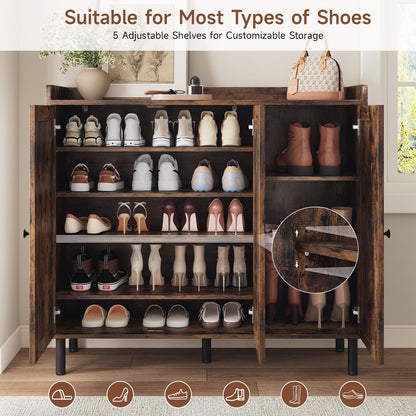 ComfyCorner Shoe Cabinet with 3 Doors, Shoe Rack for Entryway, Rustic Brown