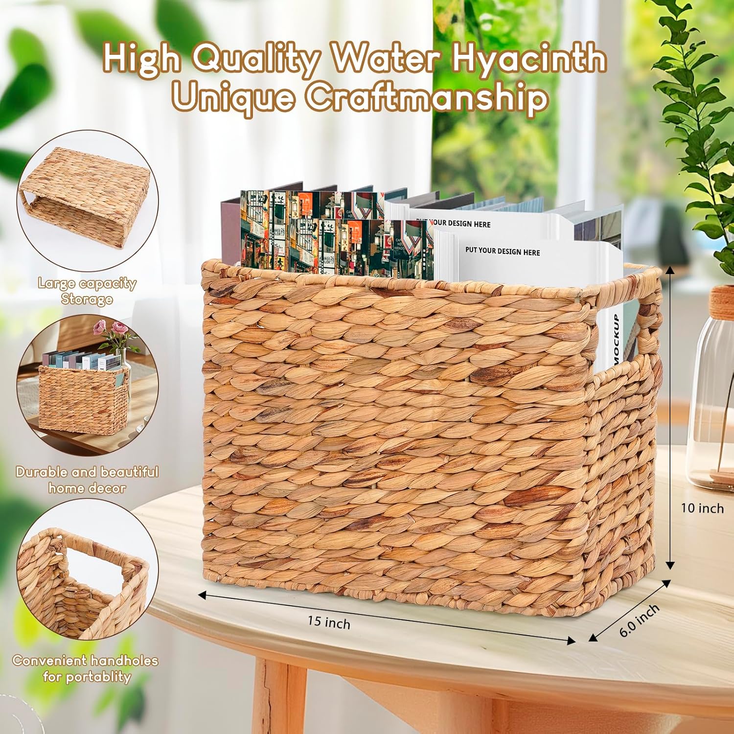 Magazines Holder Basket - Wicker Magazine Basket, Handwoven Magazine Holders for Bathroom,Home