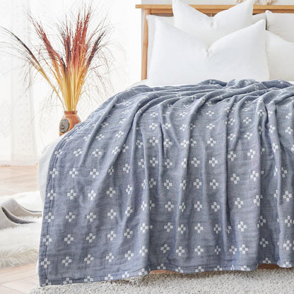 jinchan Boho 100% Cotton Blanket Muslin 50x60 Inches Lightweight 3-Layer Geometric Cross Pattern
