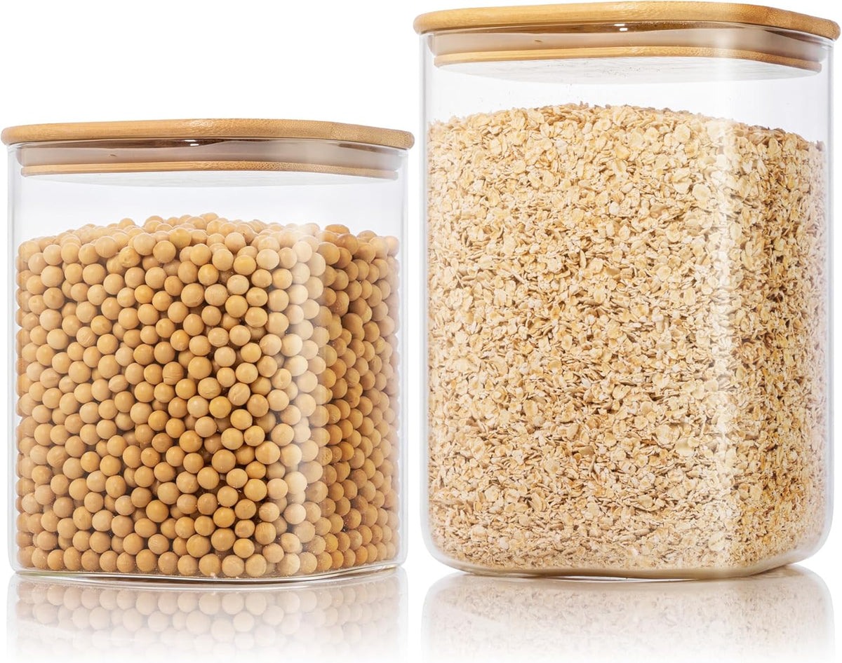 Extra Large Square Glass Flour & Sugar Storage Containers with Airtight Lids, 132 floz & 63 floz