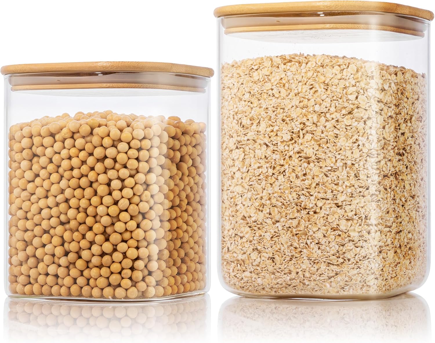 Extra Large Square Glass Flour & Sugar Storage Containers with Airtight Lids, 132 floz & 63 floz
