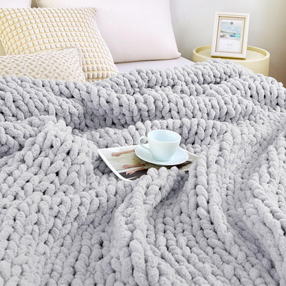 Admitrack Chunky Knit Blanket Throw, 100% Hand Knit Chenille Throw Blanket for Sofa & Home Decor