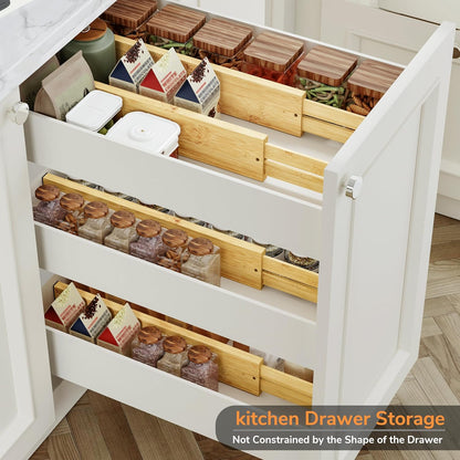 BAMEOS 3" H Bamboo Drawer Dividers - Adjustable Expandable Drawer Organizer - Kitchen, Bathroom