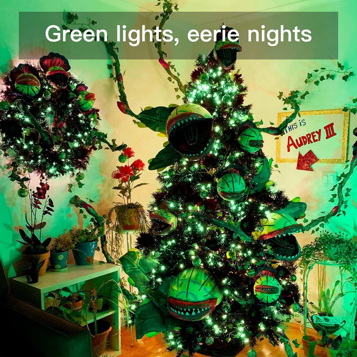 suddus Green Christmas Lights Battery Operatd, 66ft 200LED St Patricks Day Decorations Indoor