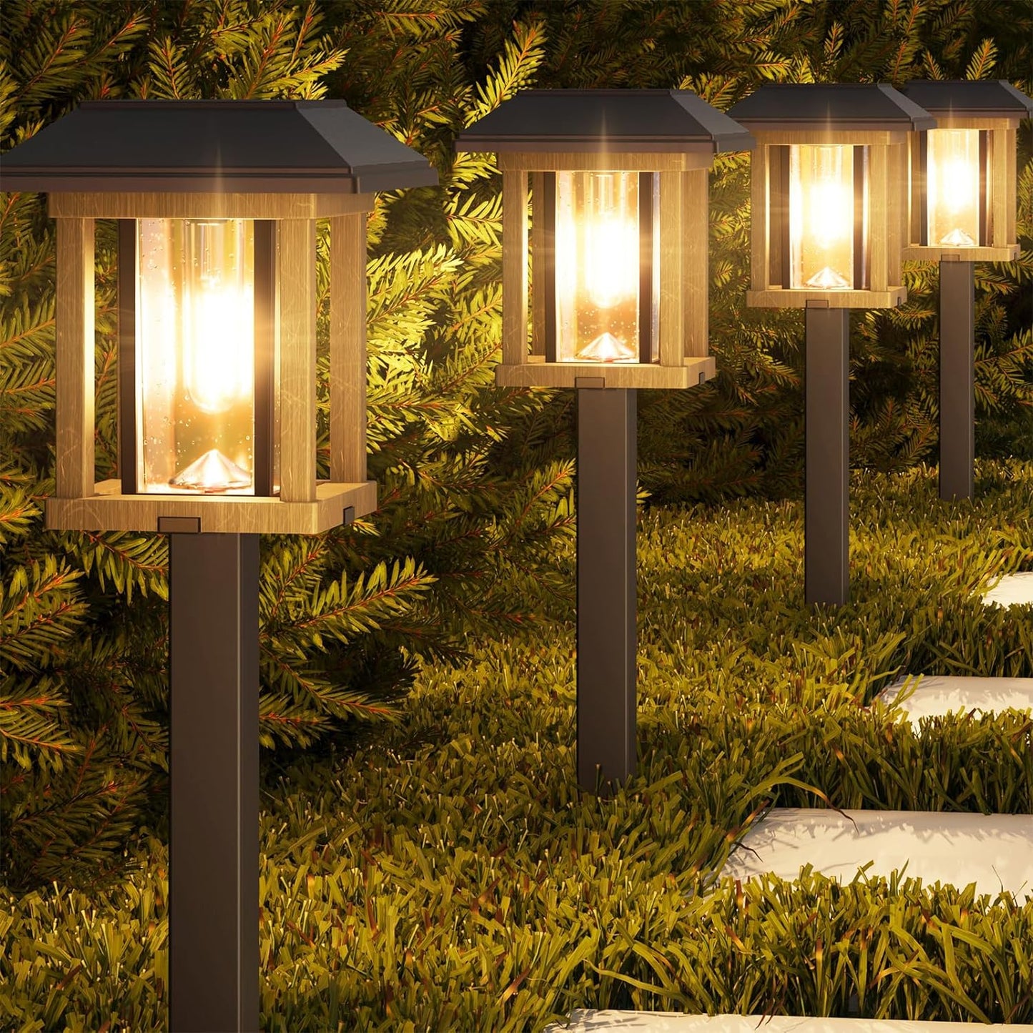 XMCOSY+ Solar Pathway Lights Outdoor, 25 LM LED Garden Lights with Seed Glass, 2-Tone/Colour