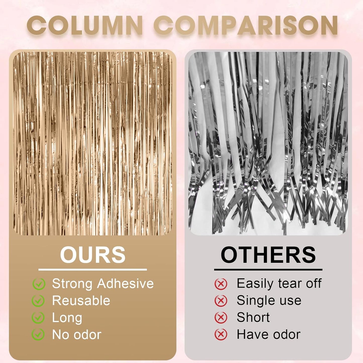 3 Pack 3.3x8.2 Feet Champagne Foil Fringe Backdrop Curtains, Tinsel Streamers Birthday Party