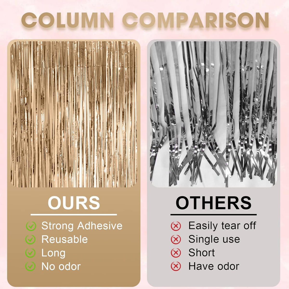 3 Pack 3.3x8.2 Feet Champagne Foil Fringe Backdrop Curtains, Tinsel Streamers Birthday Party
