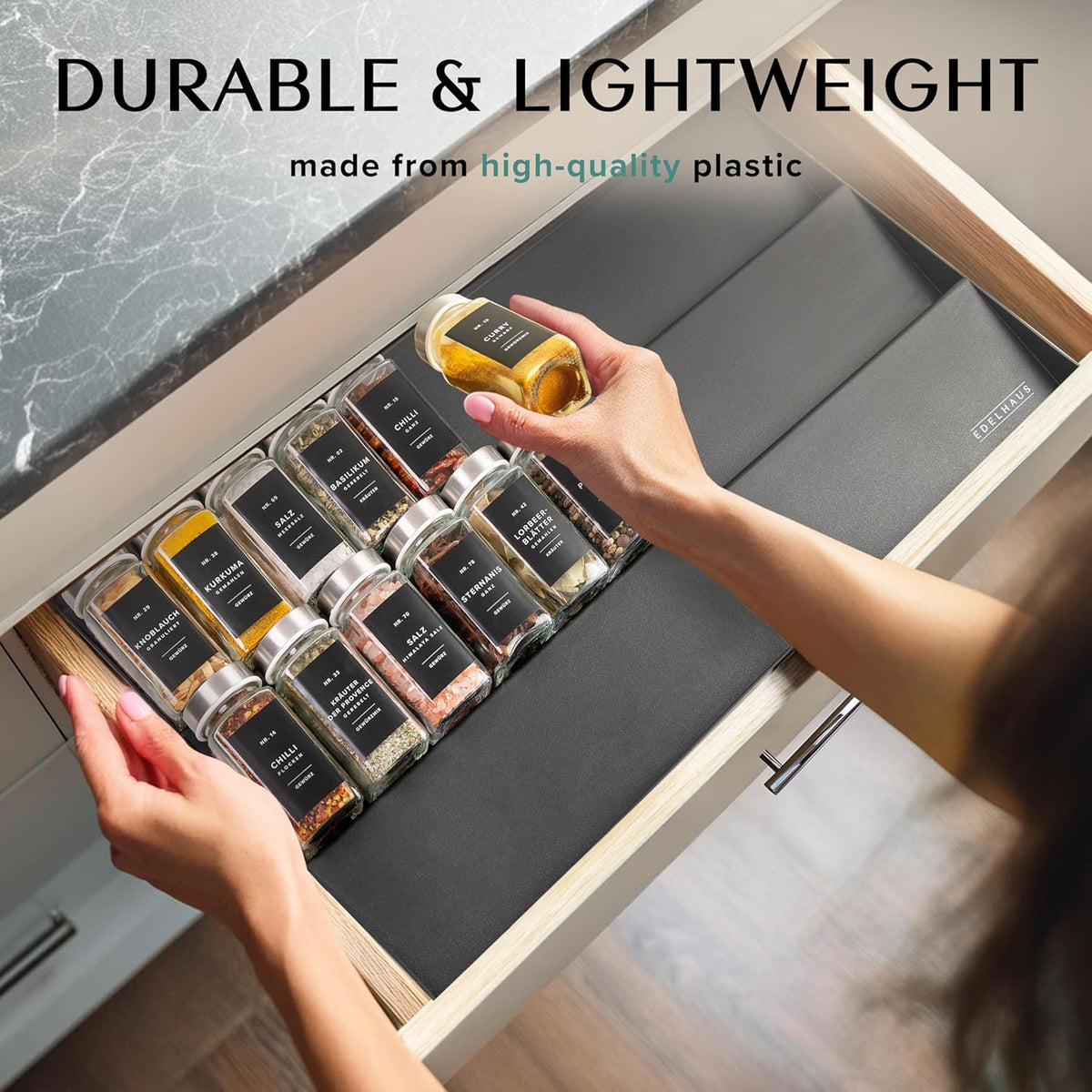 Spice Drawer Organizer - Expandable Spice Rack for Drawer, Black Seasoning Organizer for Drawer