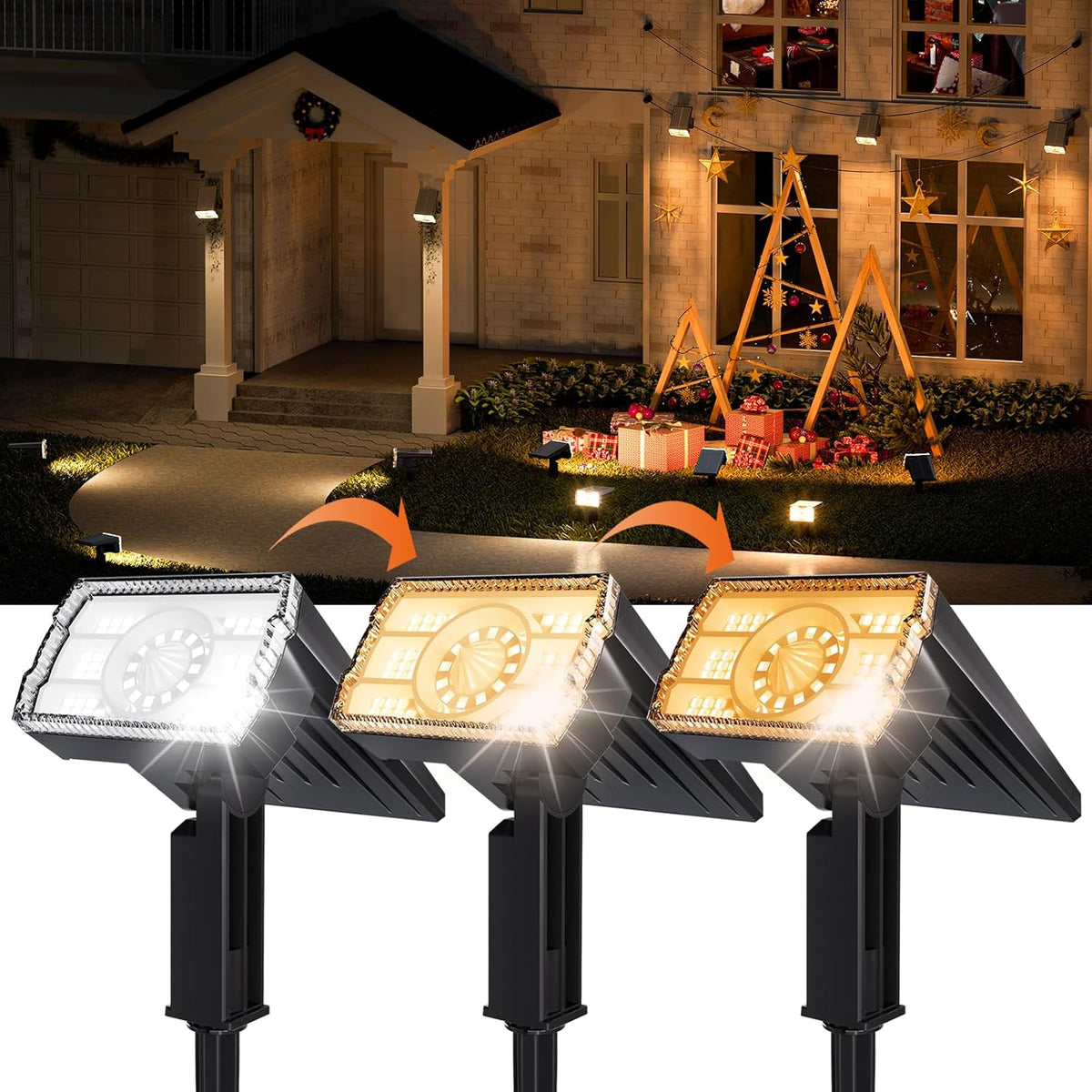 Solar Spotlights Outdoor Waterproof IP67,4 Pack Adjustable Wall&Ground Solar Lights Powered with 3