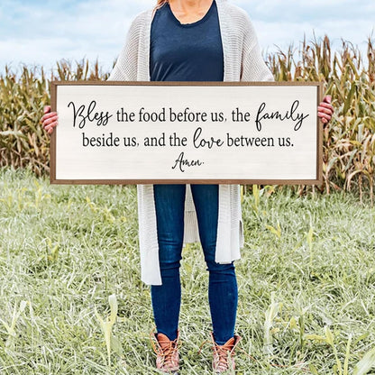 Bless the Food Before Us Sign Wall Decor 40"X15" Large Farmhouse Dining Room Wall Decor Framed Wood