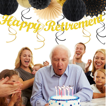 Black Gold Women-Men Happy-Retirement Party-Decorations - 21pcs Celebration Banner,Paper Streamers