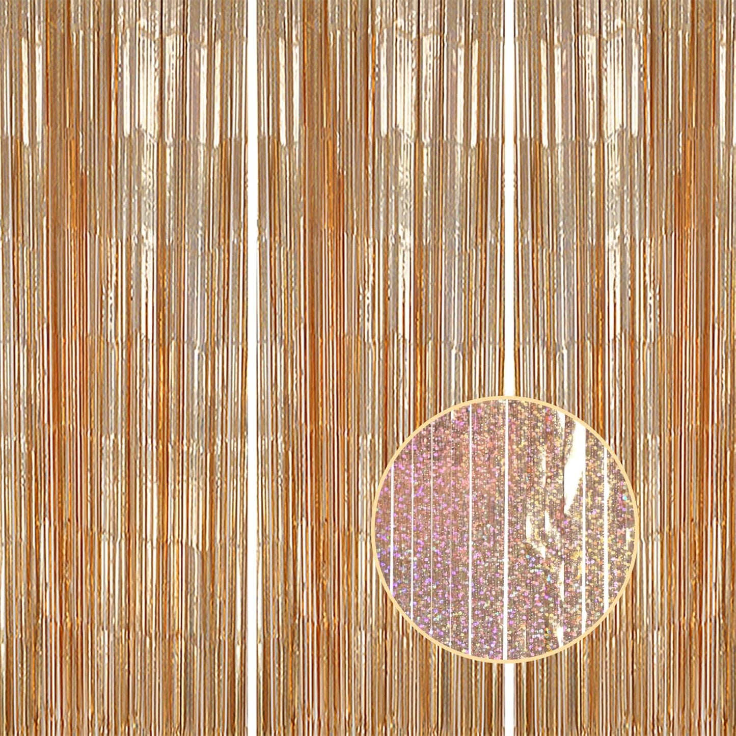 3 Pack Foil Fringe Backdrop - Laser Champagne Shiny Tinsel Curtains for Party Decoration/Photo