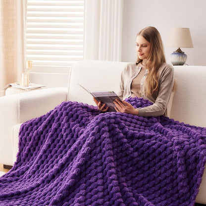 NEWCOSPLAY Super Soft King Blanket Purple Premium Silky Flannel Fleece 3D Clouds Stylish Jacquard