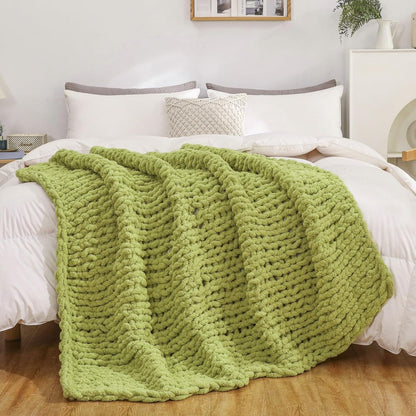 WESHIONGOO Chunky Knit Blanket Throw 50"×60" Knitted Throw Blankets for Couch Bed Fluffy Soft