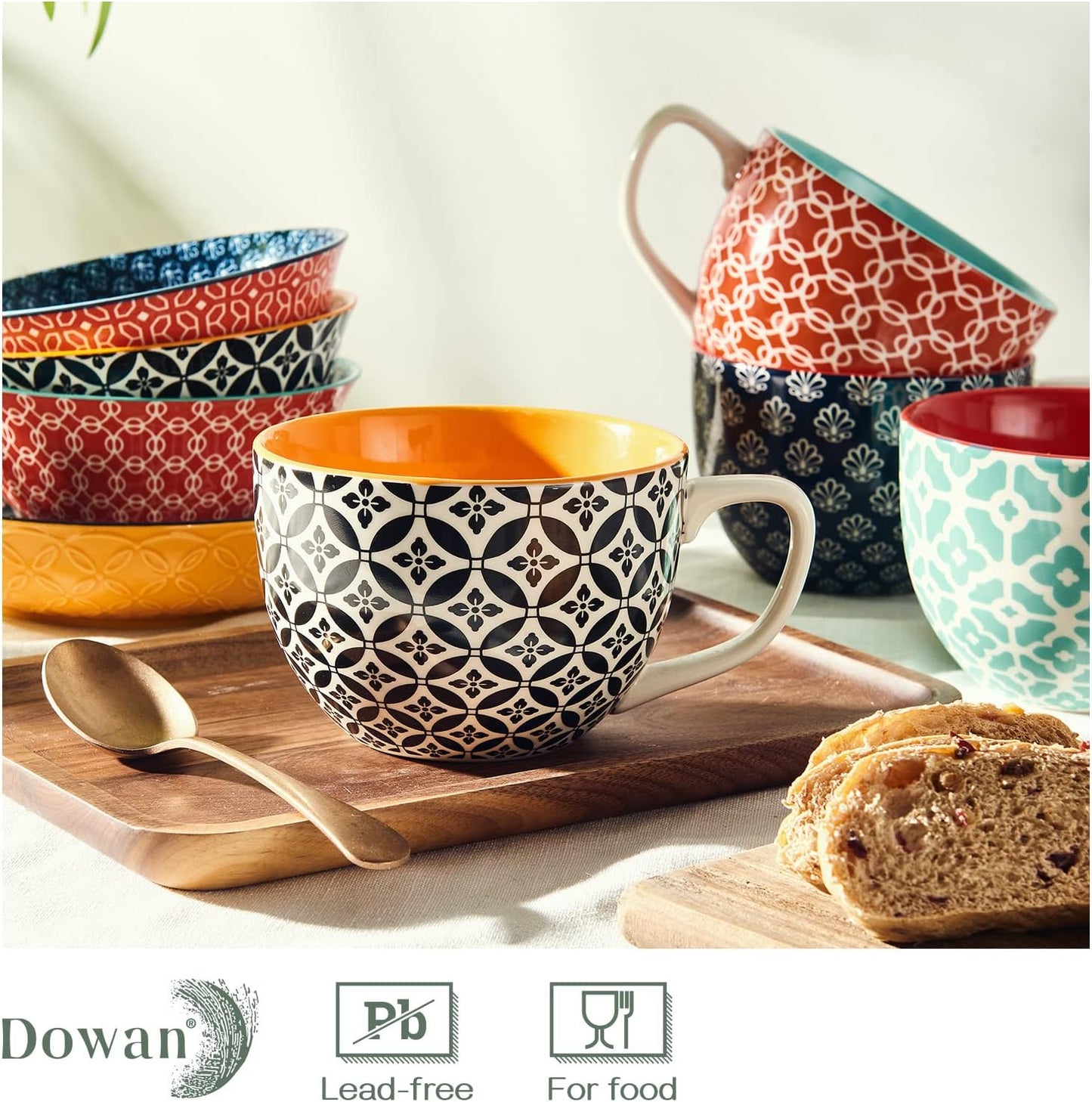DOWAN Coffee Mugs Set of 4, 24 oz Large Coffee Mugs, Jumbo Soup Mugs With Handles, Ceramic Coffee