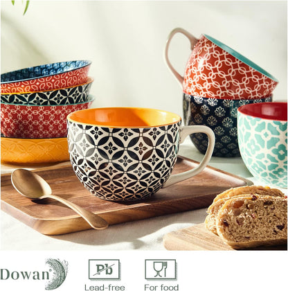 DOWAN Coffee Mugs Set of 4, 24 oz Large Coffee Mugs, Jumbo Soup Mugs With Handles, Ceramic Coffee
