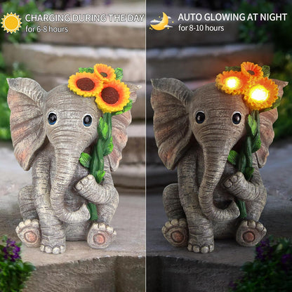 Outdoor Sculpture Figurine Statue Elephant Decor,Solar Garden Statues for Patio Home Yard