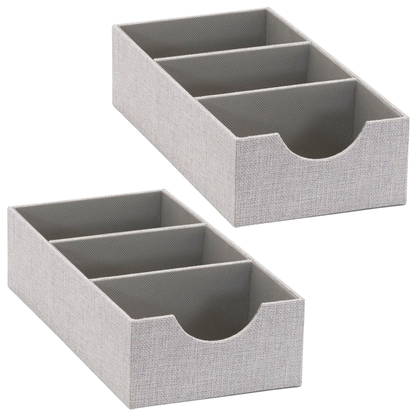 Household Essentials Hard‑Sided Narrow 3‑Section Drawer Organizer Tray, Gray, Set of 2