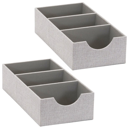 Household Essentials Hard‑Sided Narrow 3‑Section Drawer Organizer Tray, Gray, Set of 2