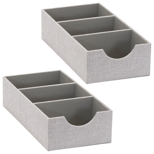 Household Essentials Hard‑Sided Narrow 3‑Section Drawer Organizer Tray, Gray, Set of 2