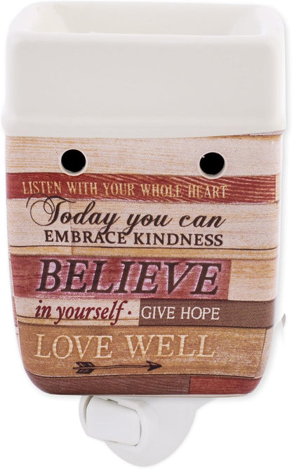 Elanze Designs Today Aspire Change The World Wood Look Stoneware Electric Plug-in Wax Tart Oil