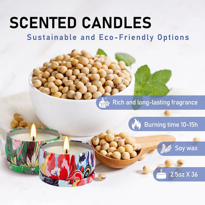 36 Pack Scented Candles Set for Home, Relaxing Stress Relief, Aromatherapy - Natural Soy Wax and