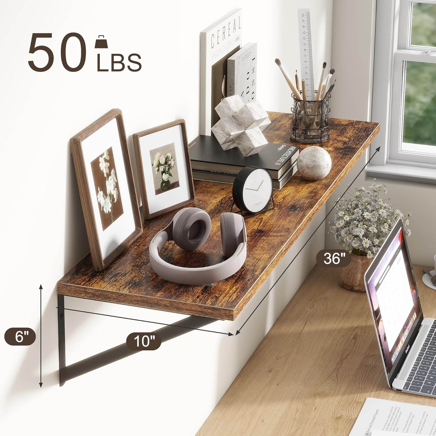 36"W x 10"D Floating Shelves, 10 Inch Deep Floating Shelves, Farmhouse Rustic Deep Wall Shelves for