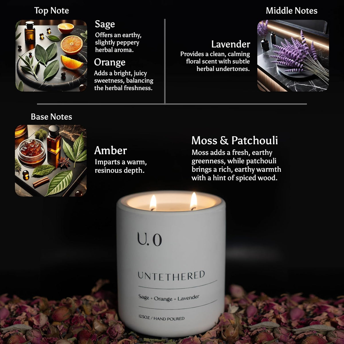 U.0 Luxury Scented Candle – Sage, Orange & Amber | Hand-Poured in USA with 100% Natural Coconut &