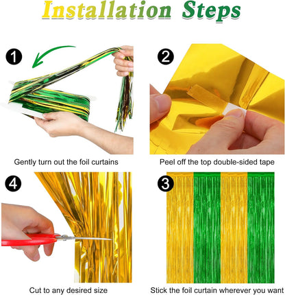2 Pack Graduation Backdrop, Large Grad Decor 2025, Green Gold Graduation Photo Backdrop Fringe