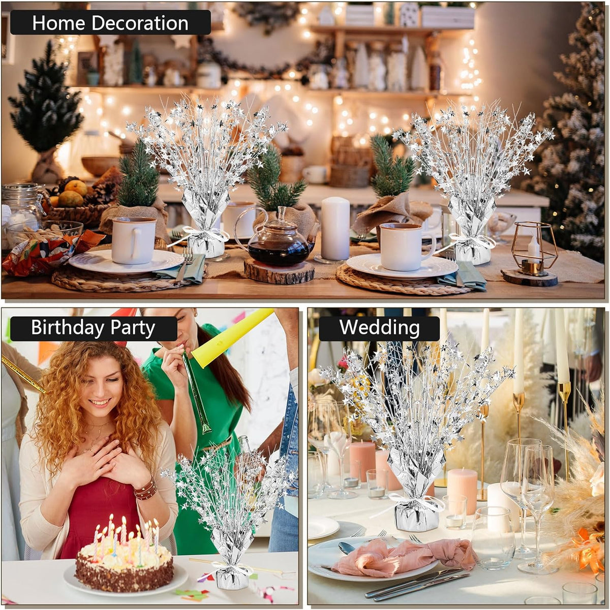 Crowye 18 Pieces Metallic Foil Spray Centerpiece Party Star Table Decoration Burst Metallic Table