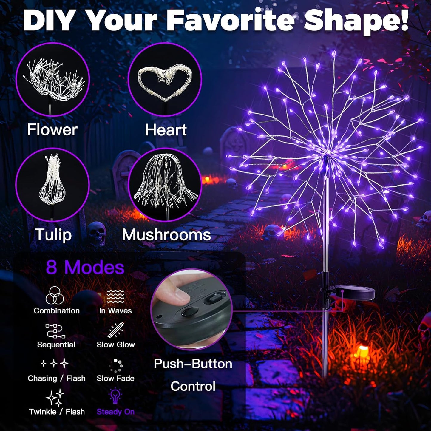 suddus 2 Pack Purple Halloween Lights Outdoor, 150LED Purple Solar Garden Lights with 8 Modes