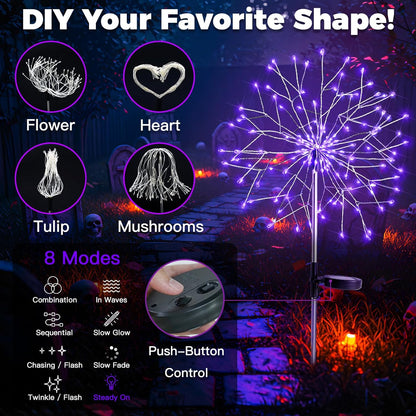 suddus 2 Pack Purple Halloween Lights Outdoor, 150LED Purple Solar Garden Lights with 8 Modes