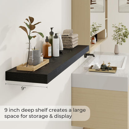 48 inch Floating Shelves for Wall Large Wall Mounted Shelves with Invisible Brackets, Black Long