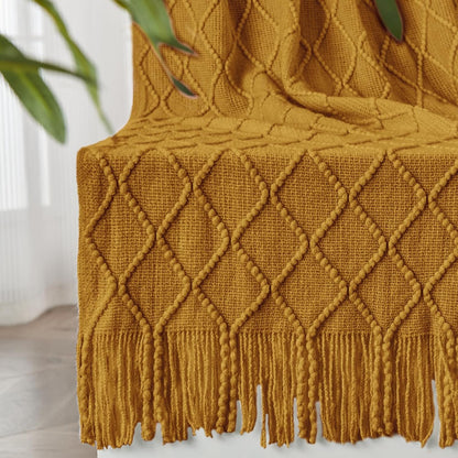 inhand Knitted Fall Throw Blanket for Couch and Bed, Knit Fall Decor Halloween Blanket with Tassel