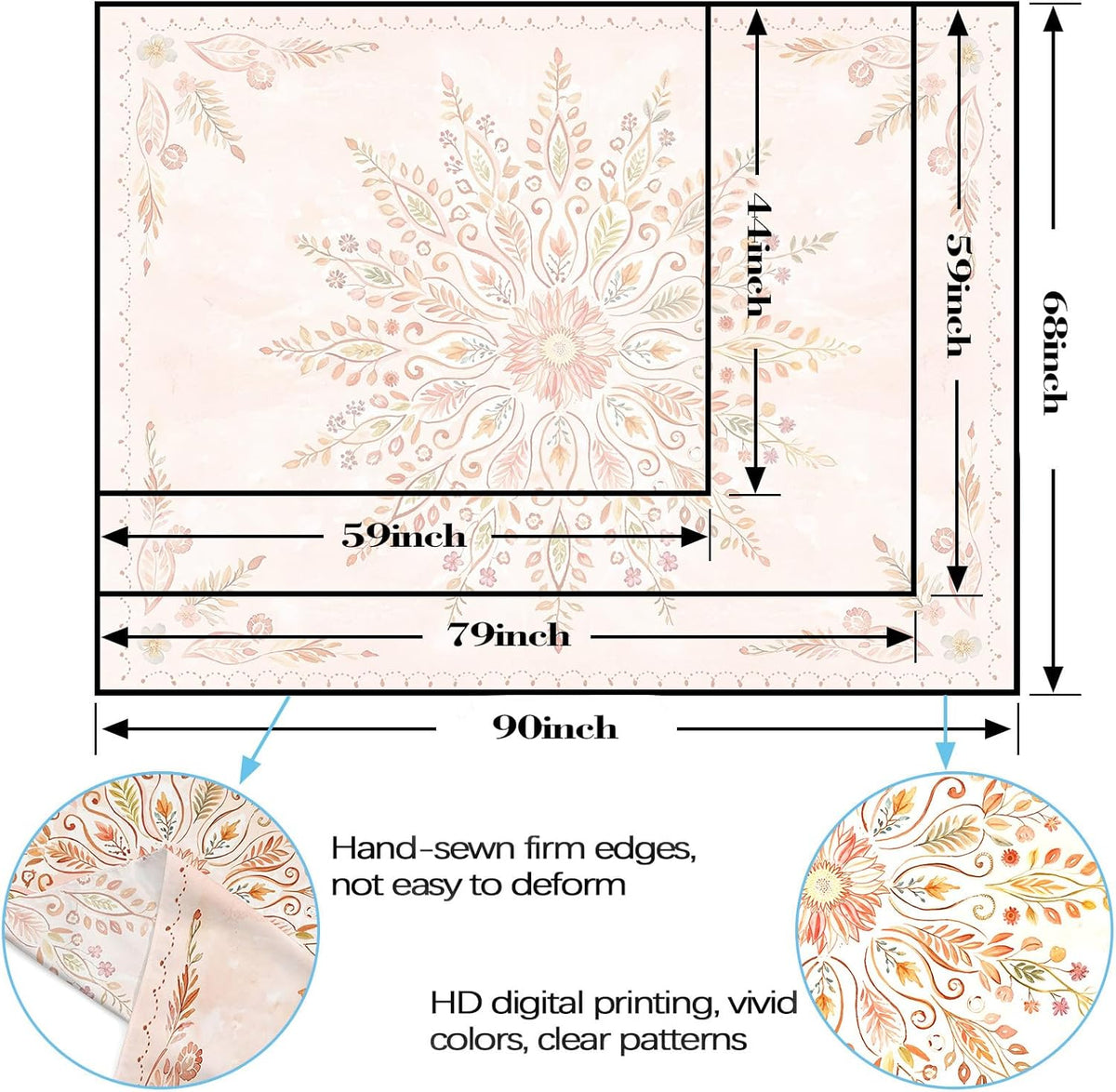 Lunerfex Floral Mandala Tapestry Boho Tapestry for Bedroom Orange Tapestries Wall Hanging Living