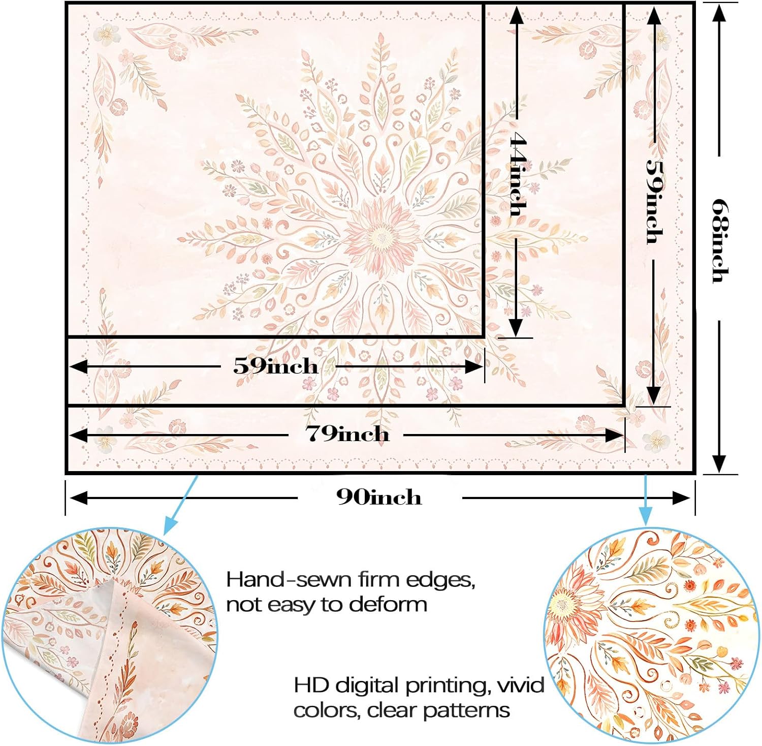 Lunerfex Floral Mandala Tapestry Boho Tapestry for Bedroom Orange Tapestries Wall Hanging Living