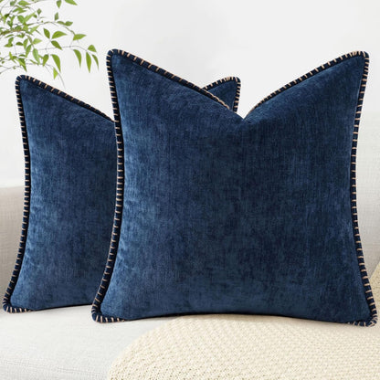 decorUhome Chenille Soft Throw Pillow Covers 18x18 Set of 2, Farmhouse Velvet Neutral Decorative