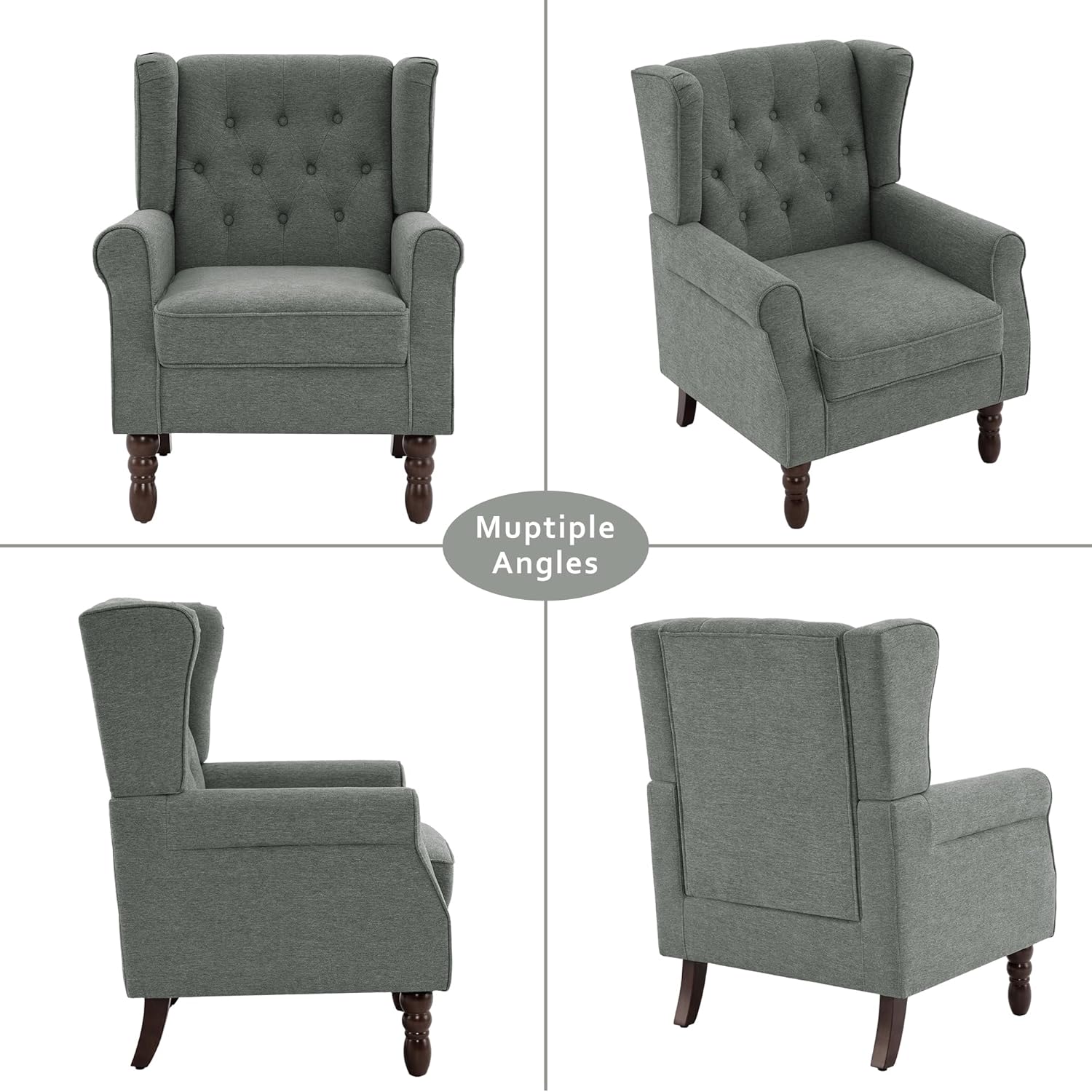 Lumibee High Back Accent Chair,Upholstered Wingback Armchair with Solid Wood Legs for Small