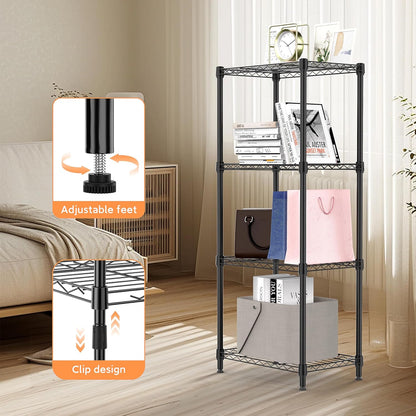4 Tiers Shelf Metal Storage Shelves Wire Rack Closet Organizers with Wheel for Garage Kitchen