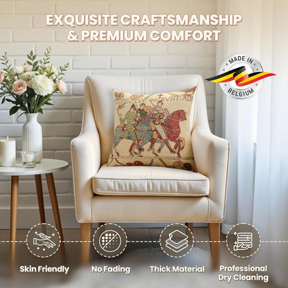 Charlotte Home Furnishings Bayeux Mont St. Michel Throw Pillow Cover 16" x 16" – Medieval Tapestry