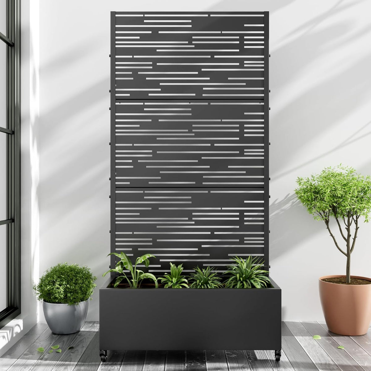 Casaphoria Metal Raised Garden Bed with Trellis and Wheels, 72"x35"x16" Planter Box for Climbing