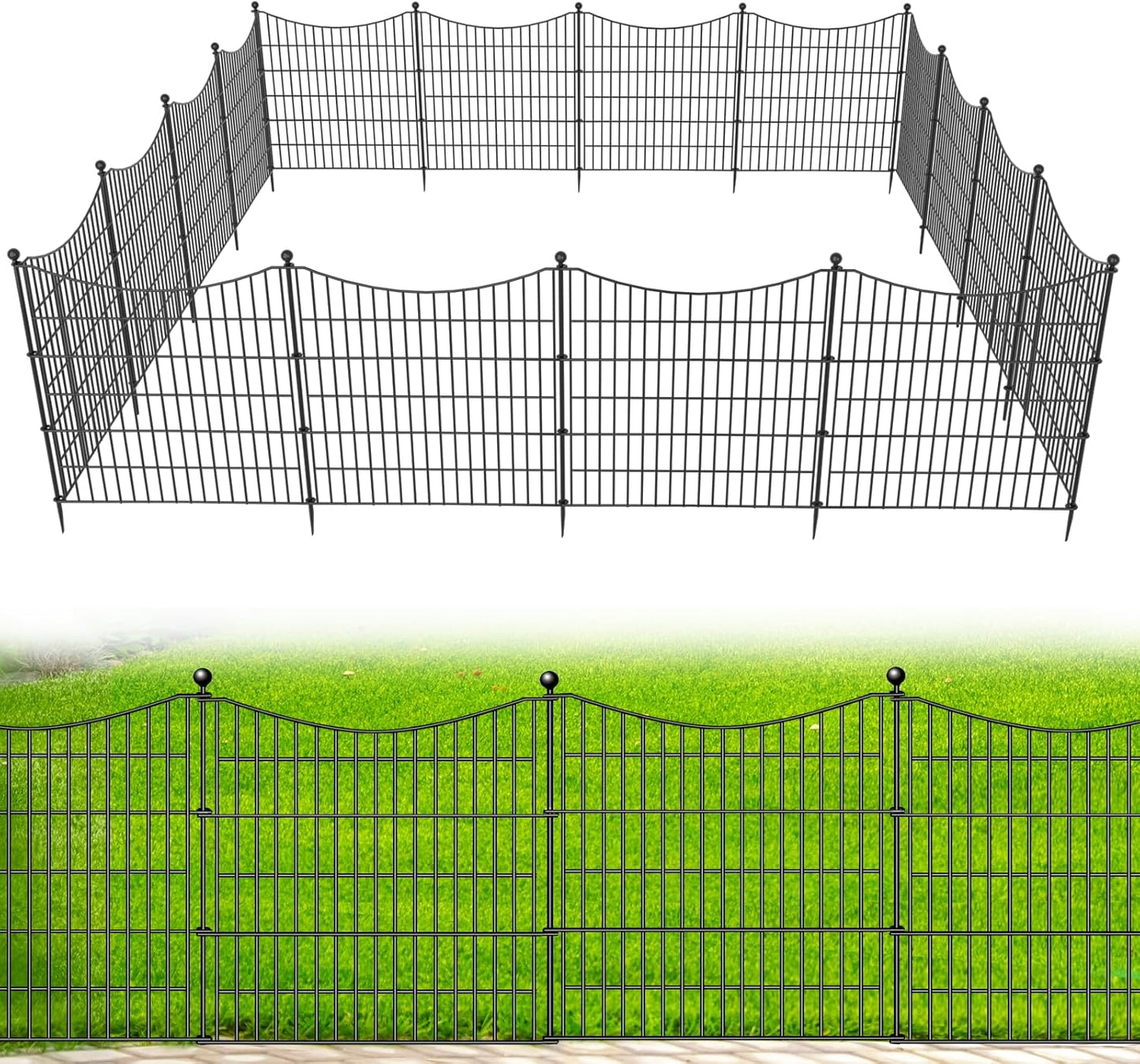 15 Panels No Dig Dog Fence Outdoor for Yard, 32 in(H) X 35.4 ft(L) Decorative Tall Garden Fence
