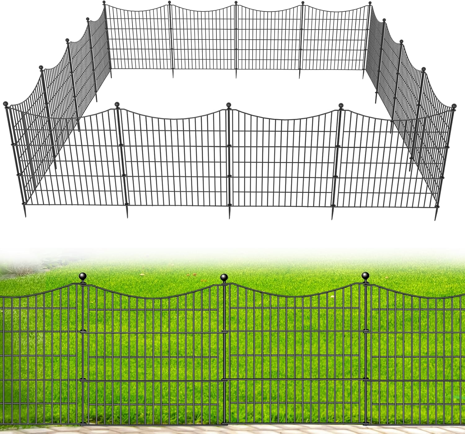 15 Panels No Dig Dog Fence Outdoor for Yard, 32 in(H) X 35.4 ft(L) Decorative Tall Garden Fence