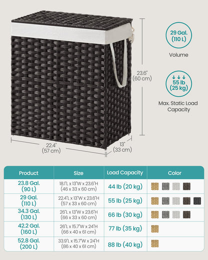 SONGMICS Laundry Hamper with Lid, 110L Wicker Laundry Basket