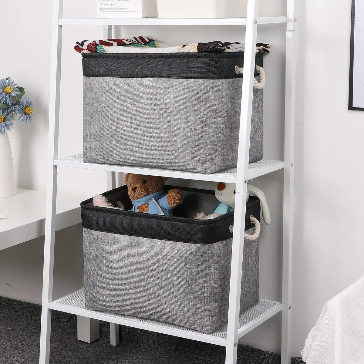 Bidtakay Fabric Storage Baskets with Handles [2-Pack] Large Canvas Organizer 16" X 11.8" X 11.8"