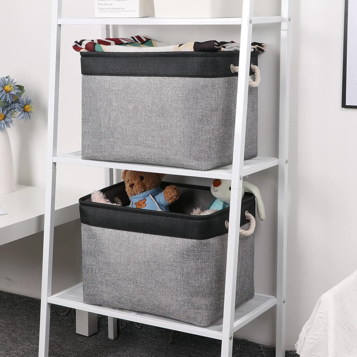 Bidtakay Fabric Storage Baskets with Handles [2-Pack] Large Canvas Organizer 16" X 11.8" X 11.8"