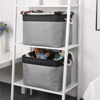 Bidtakay Fabric Storage Baskets with Handles [2-Pack] Large Canvas Organizer 16" X 11.8" X 11.8"