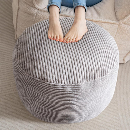 HIGOGOGO Round Stuffed Pouf Ottoman, Corduroy Poufs with Foam Chunk Filling, Furry and Fluffy Pouf